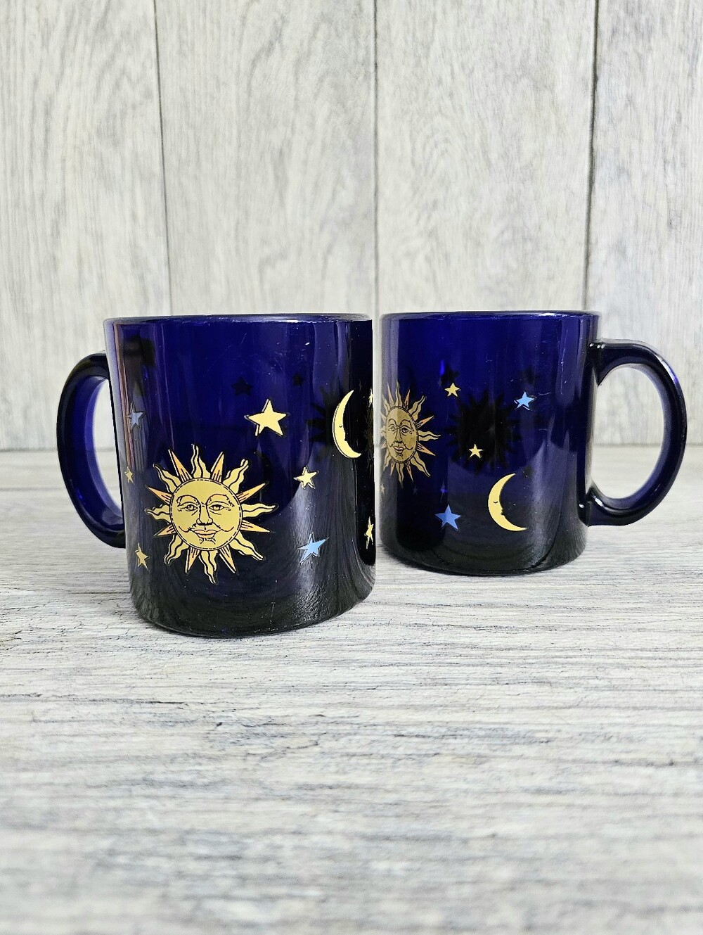 Libbey Glass Celestrial Cobalt Blue Mugs Set Of 2